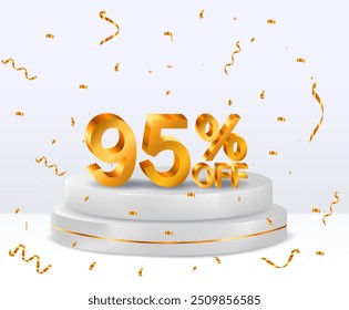 95% off discount sale fund. 3D golden numbers. 95% discount on 3D. with percentage sign. Promotion template design..