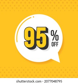 95% off. Discount vector for sales, labels, promotions, offers, stickers, banners, tags and web stickers. New offer. White and black discount balloon emblem on yellow background.