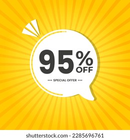 95% de descuento. Vector de descuento para ventas, etiquetas, promociones, ofertas, stickers, banners, etiquetas y stickers web. Nueva oferta. Emblema blanco de globo de descuento sobre fondo amarillo.