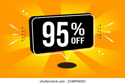 95% off. Orange banner with black balloon and special buy and sell offer