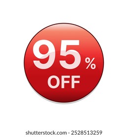 95% de descuento en Botón rojo. Noventa y cinco por ciento de descuento de la venta de compras emblema en rojo. Símbolo de oferta especial. Ilustración vectorial.