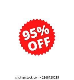 95% de descuento en el diseño de figuras rojas en la etiqueta de descuento de Ilustración de vectores	