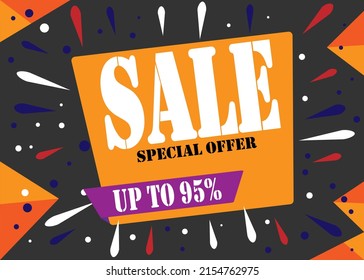 Up to 95% off. Sale banner template design. Special offer in orange