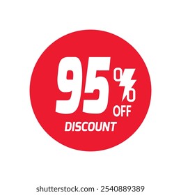 95% OFF Sale Discount Banner offer price tag. Special offer sale red label. Vector Modern Sticker Illustration Background