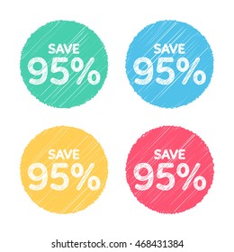 95% off. Sale and discount price sign chalk. Concept Shopping.