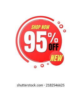 95% off, shop now, super discount with abstract red design, vector illustration percent offer