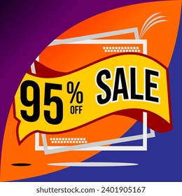 95% Off Special Offer With Orange Background And Balloon Offer With Black Letters Numbers
