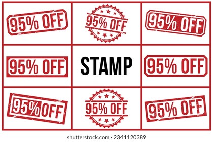 95% Off stamp red rubber stamp on white background. 95% Off stamp sign. 95% Off stamp.