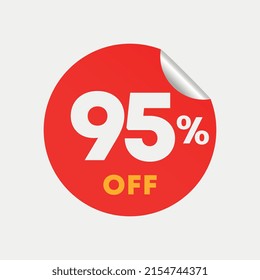 95% off. Sticker for offer, promotion, sales. Vector illustration for pricing in retail advertising campaigns.