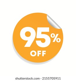 95% off. Sticker for offer, promotion, sales. Vector illustration for pricing in retail advertising campaigns.