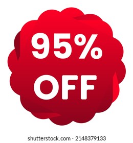 95% off. White background with 95 percent discount on a red balloon for mega big sales. 95% sale