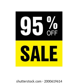 95% off. Yellow and black banner with ninety-five percent discount for mega big sales.