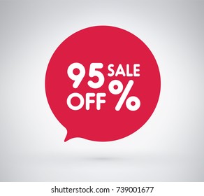 95% offer label sticker, sale discount price tag. Vector illustration tag, label design with stylish red color for your trendy design discount campaign promotion in several occasional season sale.
