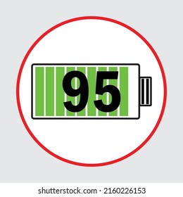 95 Percent Battery Charge Flat Icon, Icon Image, Low Battery Power Level Vector Symbol