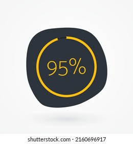 95 percent chart. Vector percentage infographic element. Gray Yellow isolated icon. Sign for download, progress, business data, financial figures, web design