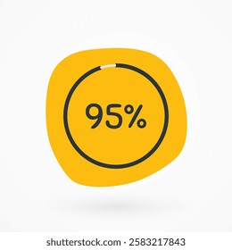 95 percent chart. Vector percentage infographic element. Yellow gray isolated icon. Sign for download, progress, business data, financial figures, web design, report