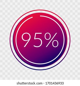 95% Kreisdiagramm, einzeln auf transparentem Hintergrund. Farbverlauf-Element der Vektorillustration. Infografik-Schild. Illustration, Symbol für Unternehmen, Finanzen, Bericht, Webdesign, Download