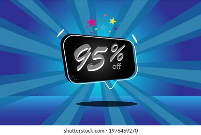 95 percent discount. blue banner with floating balloon for promotions and offers.