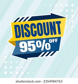 95 percent discount blue banner with yellow floating balloon for offers and promotions sales.