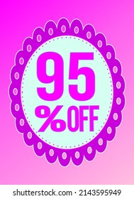 95 percent discount. -95. Pink and rose banner. Discount and offer board.