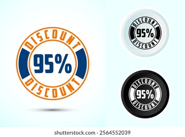 95 Percent discount tag sticker white and black background, Special offer discount tag, sale symbol