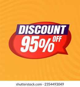 95 percent discount yellow banner with red floating balloon for offers and promotions sales.