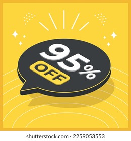 95 percent off. 3D floating balloon with promotion for sales on yellow background