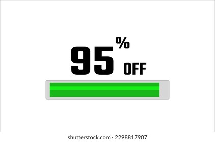 95 percent off. Banner with loading bar, green and gray color, white background, and black font.