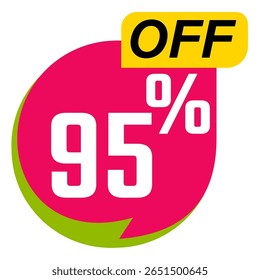 95 por ciento de descuento, 95% de descuento en composición creativa, presentación de Producto, maqueta, podio. Venta Anuncio y cartel, Ilustración vectorial.