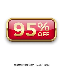 95 percent off golden badge, vector.