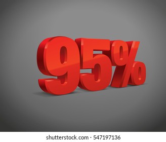 95 percent off, sale background, isolated object 3D. Eps10 Vector.
