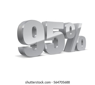 95% percent off, sale background, gray-silver isolated object 3D. White background. Eps10 Vector.