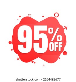 95% percent off, special (offer), limited time only. 3D red bubble design. Super discount online coupon. vector illustration