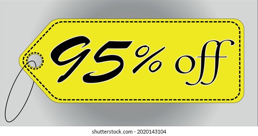 95 percent off yellow tag. 95 percent discount tag for offers and promotions