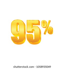 95 percent on white background, 3D gold isolated vector image