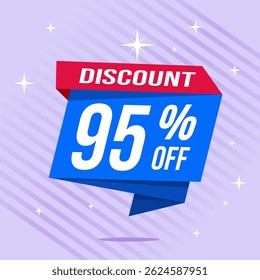 95 Percent Promotional Discount Banner Design with Blue Balloon and Purple Background for Sales, Offers, and Marketing Promotions