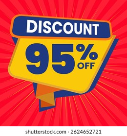 95 Percent Promotional Discount Banner Design with Yellow Balloon and Red Background for Sales, Offers, and Marketing Promotions