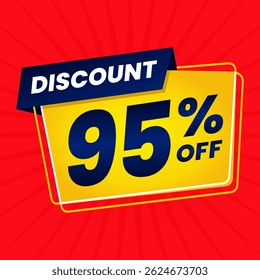 95 Percent Promotional Discount Banner Design with Yellow Balloon and Red Background for Sales, Offers, and Marketing Promotions