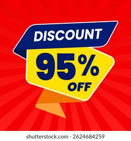 95 Percent Promotional Discount Banner Design with Yellow Balloon and Red Background for Sales, Offers, and Marketing Promotions