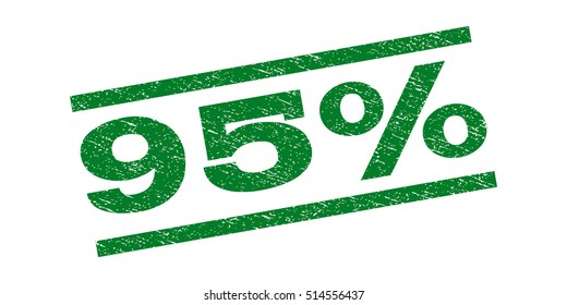 95 Percent watermark stamp. Text caption between parallel lines with grunge design style. Rubber seal stamp with scratched texture. Vector green color ink imprint on a white background.