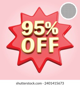 95 Percentage Off Sale Discount Number Red 3D