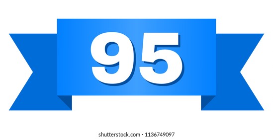 95 text on a ribbon. Designed with white caption and blue stripe. Vector banner with 95 tag.