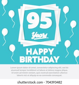 95 th birthday celebration greeting card paper art style design, birthday invitation poster background with balloon. ninety five anniversary celebrations blue color