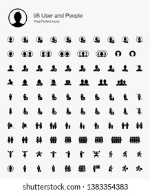95 User and People Pixel Perfect Icons (Filled Style). Vector icons for user, avatar, man, people, profile, and human. 