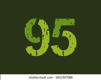 95 vector number made of grungy, grunge texture. Rubber stamp imprint style. For logo, brand label, poster, design elements etc.