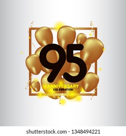 95 Year Anniversary Black Gold Balloon Vector Template Design Illustration