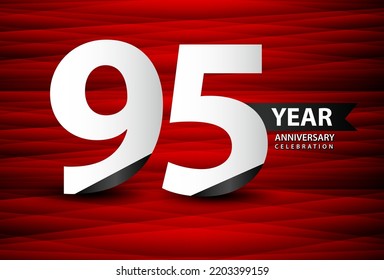 95 Year Anniversary Celebration Logo Vector On Red Background, 95 Number Design, 95th Birthday Logo, Logotype Number, Vector Anniversary For Celebration, Invitation Card, And Greeting Card 