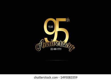 95 year anniversary celebration logotype. anniversary logo with golden color isolated on black background, vector design for celebration, invitation card, and greeting card - Vector