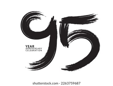 95 year anniversary celebration logotype black paintbrush vector, 95 number design, 95th Birthday invitation, anniversary template, logo number design vector, calligraphy font, typography logo