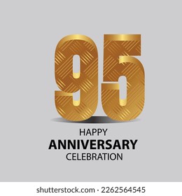 95 year anniversary, Gold shiny metallic numbers set, gold font sign isolated on gray background. Luxury fashion typography design for decoration, web, design, advertising. Vector illustration